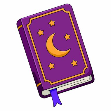 Logo yazdırma web yapıştırma defteri dekoru için vektör sihirli kitap düz tasarım çizimi geleneksel mistik Cadılar Bayramı sembolü unsuru