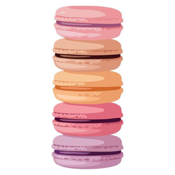 Isolated stack of macarons dessert vanilla lemon sweet pastry bakery cafe shop baked food vector illustration design flat style image