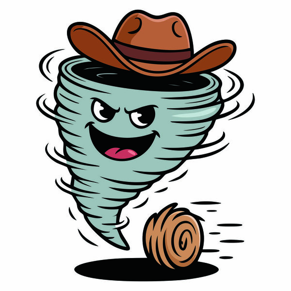 Техасский торнадо векторная иллюстрация с ковбойской шляпой красные глаза зубочистка драматический характер шторм мультфильм творчество идеально подходит для украшения темы