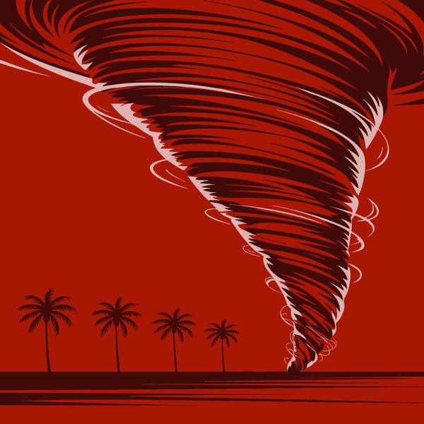 Торнадо в Карибском море на фоне пальм на пляже розовый рисунок векторная иллюстрация стихийное бедствие тема творческого дизайна использования