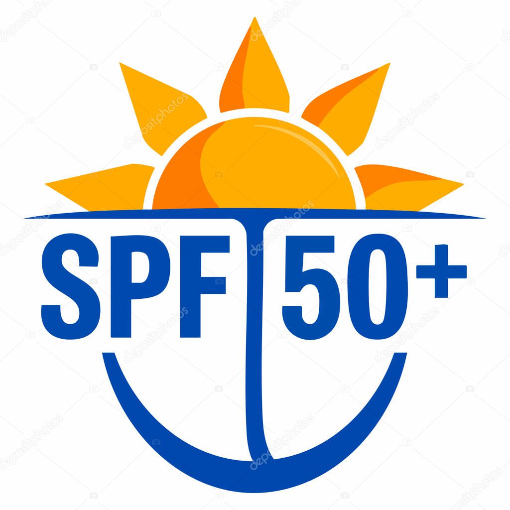 Summer sun protection SPF logo vector graphics icon design sunscreen skincare product UV defense label cosmetic beauty flat illustration