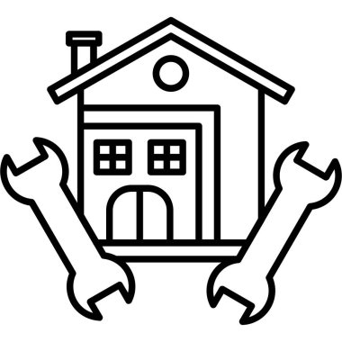 İngiliz anahtarı ve vinçli ev, vektör illüstrasyonu