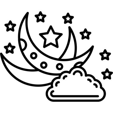 Bulutlu ay ve yıldızlar ve ay çizgisi simgesi