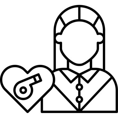 Doktor kadın kalp ikonu ana hatlarda izole edilmiş vektör çizimi