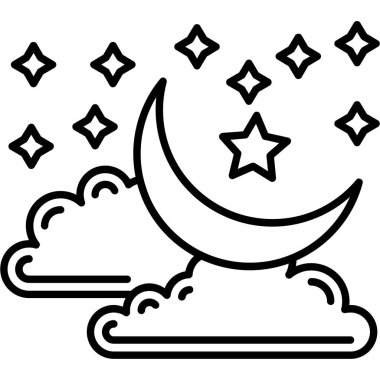 Yıldızlı ay ve bulut simgesi, çizgi biçimi