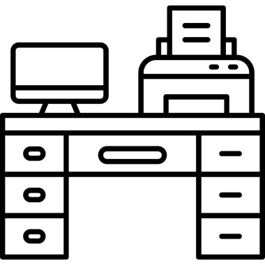 ofis masası simgesi, vektör illüstrasyonu