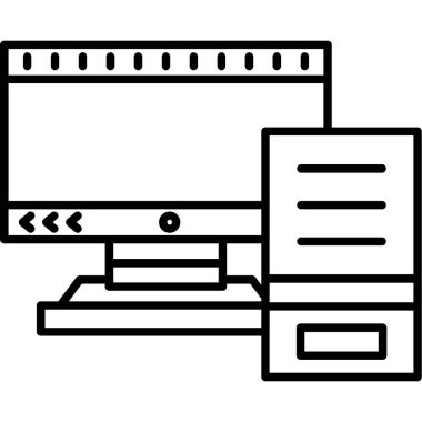 ofis masası ve dizüstü bilgisayar simgesi, ana hatlı vektör