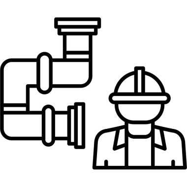 Kamera ikonu olan bir mühendis. Web için endüstriyel vektör simgesinin özet çizimi