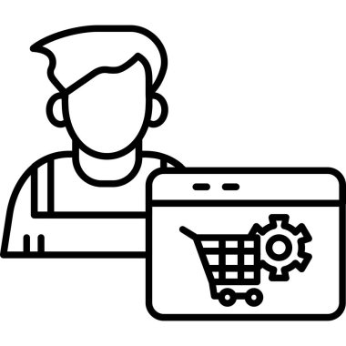 Servis arabası simgesi olan teslimatçı, çizgi tarzı.