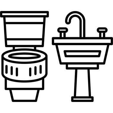 Banyo ve duş ikonu ana hat vektörü ayarlandı. banyo