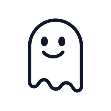 Mutlu Dost Canlısı Hayalet Simgesi. Neşeli bir özet karakteri, bu minimalist siyah-beyaz resim, keyifli, neşeli ve korkutucu olmayan bir ruhu taşır..