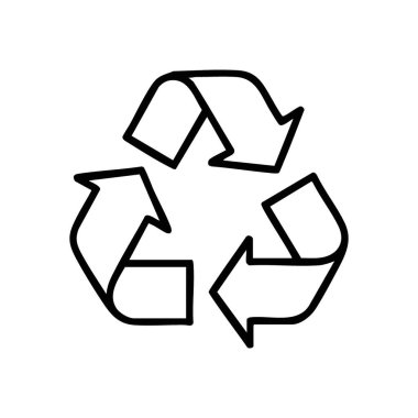 El Çizimi Geri Dönüşüm Sembol Simgesi Simgesi. Sketchy ilmikli oklar, çevresel yenilenme ve çevre dostu uygulamaların evrensel işaretini göstermektedir. Sürdürülebilirlik ve dolaşımı temsil eder.