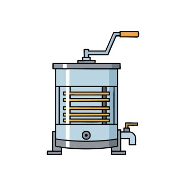 Bal Çekici Havalandırma Aracı. Bu canlı illüstrasyon arı yetiştiricileri için çok önemli bir aleti tasvir ediyor. Doğal hasatı ve arı sıvısının saf, tatlı üretimini sembolize eder..