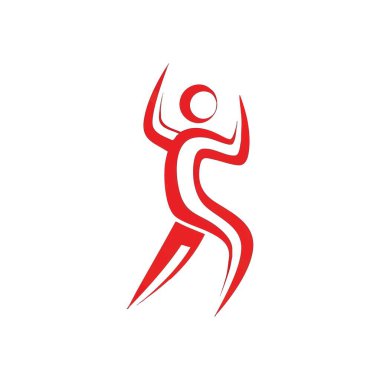 Dinamik kırmızı insan figürü simgesi. Canlı, soyut bir birey iş başında, sağlık, canlılık ve muzaffer bir ilerleme taşıyor. Spor, spor ya da genel refah tasarımları için ideal..