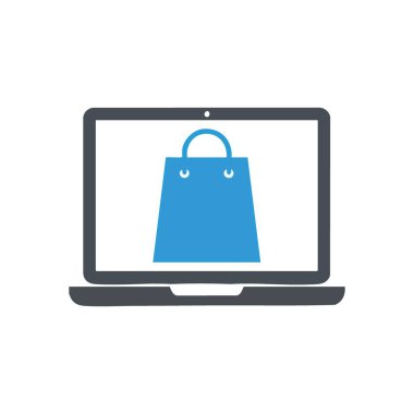 Çevrimiçi Perakende Bilgisayar Dijital Alışverişi. Modern bilgisayarda bir eşya çantası sergileniyor. Bu grafik web tabanlı kusursuz işlemleri, kolaylığı ve küresel ticareti sembolize ediyor.