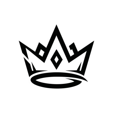 Cesur Stylize Crown Icon. Bu çağdaş tek renkli grafik kraliyet gücünü ve liderliğini temsil ediyor. Zaferi, mükemmelliği ve özel otoriteyi simgeler..