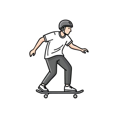 Kaykay Gençlik Dergisi. Tahtadaki enerjik genç adam. Bu dinamik düz tasarım şehir sporunu, özgürlüğü ve aktif bir yaşam tarzını sembolize eder..