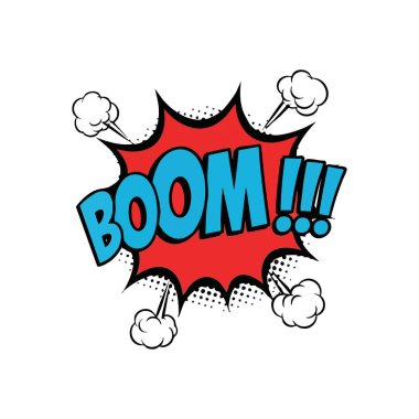Boom Pop Art Comic Patlaması. Canlı çizgi film stili grafiği patlayıcı bir sesi temsil eder. Etki, heyecan ya da güçlü bir ani olayı ifade eder..