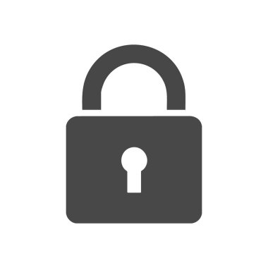 Çevrimiçi Güvenlik Kilidi Simgesi. Kapalı asma kilidin bu grafiksel tasviri sağlam bir koruma, mahremiyet ve kısıtlı girişi simgeler. Sanal sistemler için güvenlik ve gizlilik sağlar..