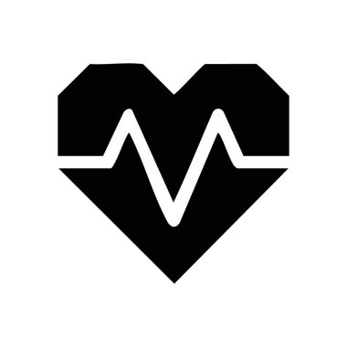 Nabız Kalp Sağlığı Sembolü. Aktif bir kardiyovasküler organın siyah bir grafiği hayati ritim çizgisine sahip, yaşamı, tıbbi bakımı ve genel refahı temsil ediyor. Bu soyut tasarım canlılığı iletir.