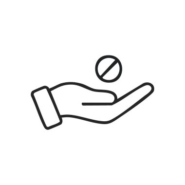 İlaç El Simgesi yok. Vektör grafik, izin verilmeyen bir ilaç ile açık avuç içi gösteriyor. Tıbbi ihtiyatı, maddeden kaçınmayı ya da ilaçları reddetmeyi sembolize eder..