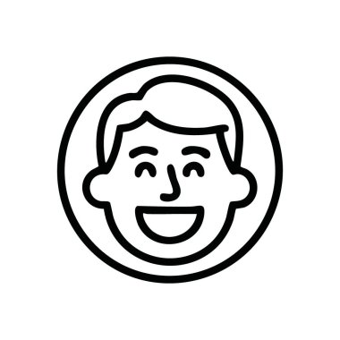 Neşeli Avatar Taslak Çizgisi. Keyifli bir bireyi tasvir eden grafikler. Bu basit simge başarıyı, olumlu duyguları, memnuniyeti ve dost bir kullanıcı profilini iletir. Tam oldu..