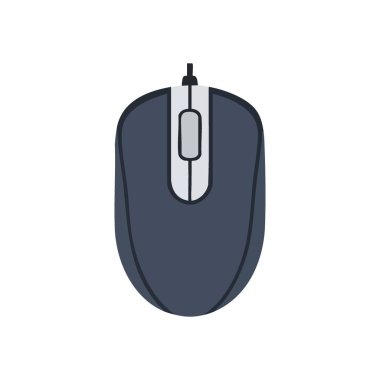 Kablolu Bilgisayar Fare Dijital Simgesi. Koyu gri işaret cihazı koyu siyah arka plana karşı. Bu minimalist çizim kontrol, hassasiyet ve dijital etkileşimi sembolize eder..