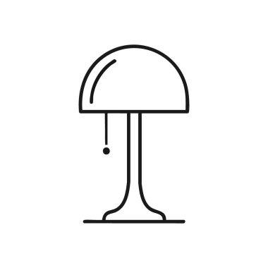 Beyaz Minimal Lamba Simgesi. Karanlık bir arkaplan karşısında modern bir masa lambasının temiz bir taslağı. Fikirleri, çalışmayı ve sıcaklığı simgeler..