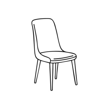 Modern Beyaz Sandalye Siluet Simgesi. Siyah arka planda parlak bir oturma düzeninin minimalist vektör grafiği. Bu boş nesne basitlik ve potansiyel taşır.