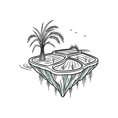 Tuhaf Yüzen Pirinç Çiftliği. Hayali bir hava sahası cömert tahıl tarlaları sergiliyor. Sürdürülebilir tarımı, doğal uyumu ve besinlerin özünü temsil eder..