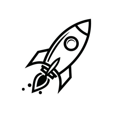 Roket Simgesi fırlatılıyor. Kalkış yapan bir uzay gemisinin ana hatları başlangıç büyümesini, hızını ve gelecekteki gelişimini simgeliyor. Teknoloji ve ilerleme için ideal.