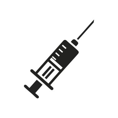 Tıbbi şırınga cihazı grafiği. Bu minimalist simge bir şırınga tasvir ediyor. Sağlık hizmetlerini, ilaç çözümlerini, aşılanmayı ve terapi uygulamalarını sembolize eder..