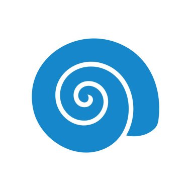 Mavi Spiral Shell Simgesi. Sarmalanmış bir deniz kabuğunun net bir vektör çizimi. Bu basit okyanus elementi doğal dengeyi, evrimi ve büyümeyi temsil eder..