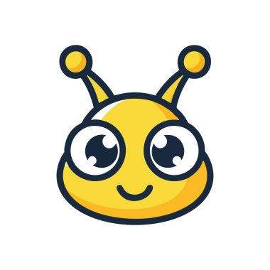 Dost Çizgi Film Böcek Karakteri. Bu büyüleyici sarı yaratık kafası anlamlı gözleri ve hoş bir sırıtışla övünüyor. Çocuk dostu tasarımlar için ideal, sıcaklığı, merakı ve mutluluğu simgeler..