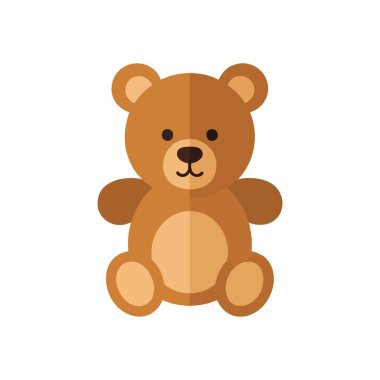 Şirin kahverengi oyuncak ayı illüstrasyonu. Dost canlısı, içi doldurulmuş bir hayvanın sevimli düz tasarım görüntüsü, rahatlık, çocukluk anıları, ve nazik bir arkadaşlık..