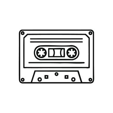 Retro Ses Kasedi Doodle. Bu minimalist grafik klasik ses deposunun özünü yakalıyor. Müziğin, analog kayıtların ve anıların mazide kaldığını sembolize ediyor..