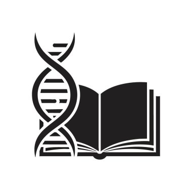 Genetik Bilgi Simgesi. Modern grafik bir DNA sarmalı ve açık bir hacim, yaşam bilimleri ve bilimsel gelişmelerin derin çalışmalarını sembolize ediyor..