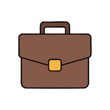 Klasik İş Evrak Çantası Çizimi. Elle çizilmiş kahverengi çantalı altın tokalı, profesyonelliği, kariyeri ve önemli görevleri sembolize ediyor. Şirket temaları için ideal.