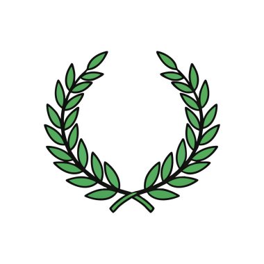 Yeşil Laurel Çelengi Amblemi. Zarif yeşil çelenk zaferi, barışı ve başarıyı simgeliyor. Bu sembolik simge onur, başarı ve mükemmelliği temsil ediyor. Ödül veya markalaşma için ideal..