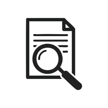 Belge Arama Büyüteci Simgesi. Detaylı veri incelemesi ve bilgi toplamayı temsil eden grafik, kayıtlar ve kesin içerik keşiflerinin ayrıntılı soruşturmasını sembolize ediyor.