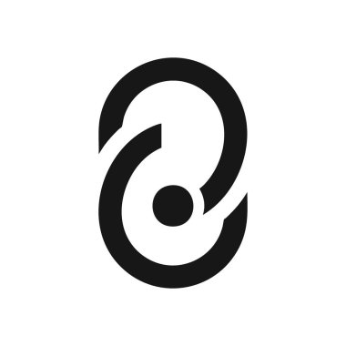 Modern Birbirine bağlı Sembol. Bu minimalist grafik beyaz üzerinde parlak siyah bir soyut biçime sahip. Birliği, dijital bağlantıları ve temiz, çağdaş bir tasarımda sürekli akışı temsil eder..