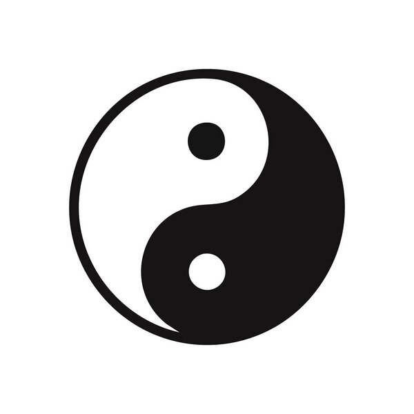 Yin Yang Balance Symbol. Iconic contrasting forces emblem in a circle. This ancient design conveys harmony and interconnected nature, perfect for spiritual themes.