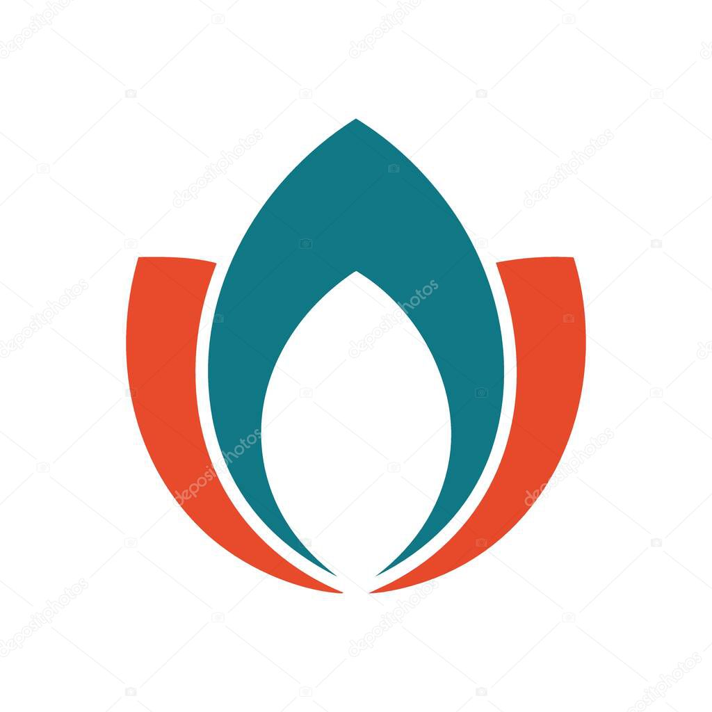 Abstract Floral Bloom Icon. This contemporary graphic with teal and orange hues evokes a sense of serenity, natural balance, and vibrant energy, like a blossoming plant or warm light.
