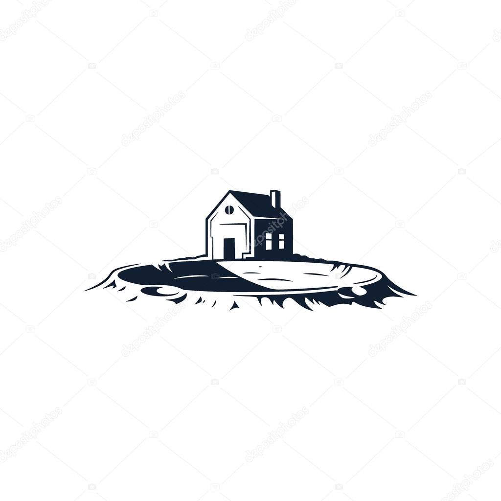 Isolated Home Cosmic Landscape. A stylized dwelling rests serenely on a cratered lunar terrain. This design embodies profound solitude, a private sanctuary, or an imagined extraterrestrial refuge.