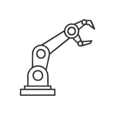 Endüstriyel Robot Kol Grafiği. Gelişmiş imalat, modernize süreçler ve gelecekteki yenilikleri sembolize eden, mekanik bir manipülatörün minimalist tasviri.