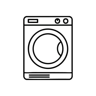 Çamaşır Makinesi Taslak Grafiği. Bu tasvirde ön yükleme otomatik çamaşır makinesi, ev bakımını, temiz giysiyi ve gerekli ev rahatlığını simgeliyor..