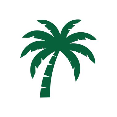 Yeşil Palmiye Ağacı Silueti Simgesi. Karanlık bir arka planda, sıcaklığı, rahatlığı ve egzotik hedefleri simgeleyen canlı bir zümrüt palmiye çizimi. Tasarım projeleri için mükemmel.