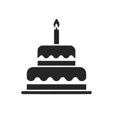 Doğum günü pastası ikonu ve Lit Candle. Zarif grafik neşeli olayları ve şenlikleri sembolize ediyor. Bu enfes şekerleme dilekleri, mutluluğu ve tatlı kutlamaları temsil ediyor..