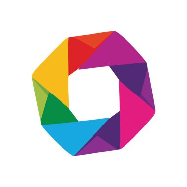 Canlı Geometrik Açıklık Tasarımı. Bir kamera lensine benzeyen parlak, çokgen form, bağlantıyı, yaratıcı görüşü ve çeşitli yenilikleri sembolize eder. Teknoloji veya sanat projeleri için ideal.