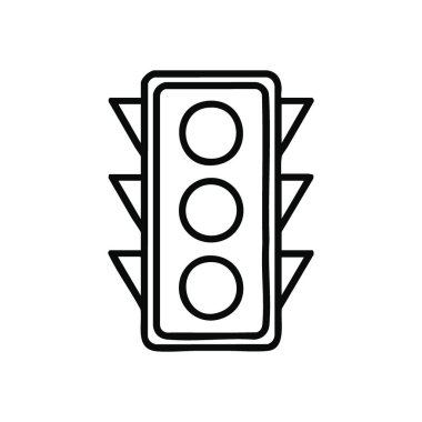 Trafik Işığı Sembol Hattı. Yol işaretinin temiz bir tasviri. Bu tek renkli illüstrasyon şehir sokaklarında yön, güvenlik ve yönetmelikleri simgeler..